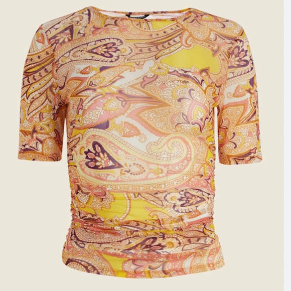 New Marciano Guess Cabo Paisley Sheer Mesh Short Sleeve Top S - Picture 4 of 4